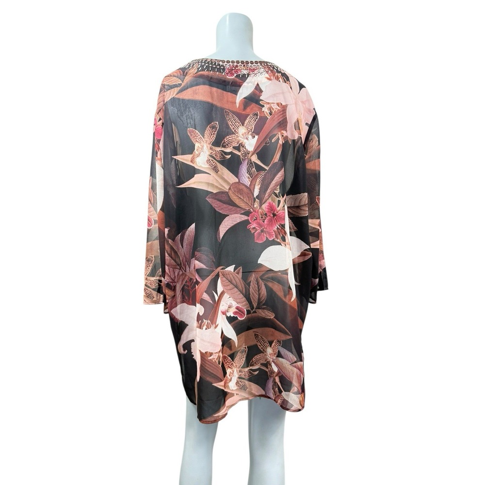 Women's Chicos Sz‎ 4 Embellished Sheer Multicolored Floral Top beaded Sequined - Picture 4 of 9